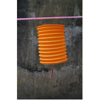 12 x Orange Corrugated Paper Chinese Hanging Lantern 16cm Cylinder