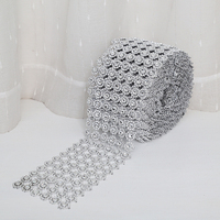 9m Big Silver Diamond Ribbon Rhinestone Mesh Roll