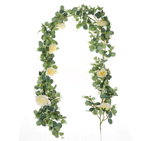 2m Artificial Eucalyptus Champagne Rose Garland Long Silver Dollar Leaf Vine Plants