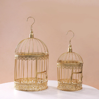 Set of 2 Gold Wedding Round Bird Cage Card Keeper Wishing Well Decoration Centrepiece