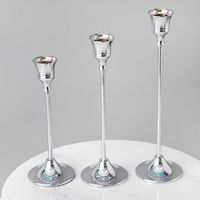 Set of 3 Silver Chrome Metal Taper Candle Candlestick Holders