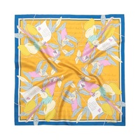 Square Silk Scarf with Parrots and Love Letter in Tuscan Sun Yellow 60