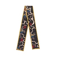 Silk Twill Skinny Scarf with Rose Print in Black 100