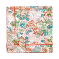 Silk Georgette Scarf / Shawl with Poinciana in Creamy White